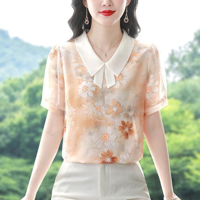 Romper Floral Print - Chiffon Blouse for Women Short Sleeved