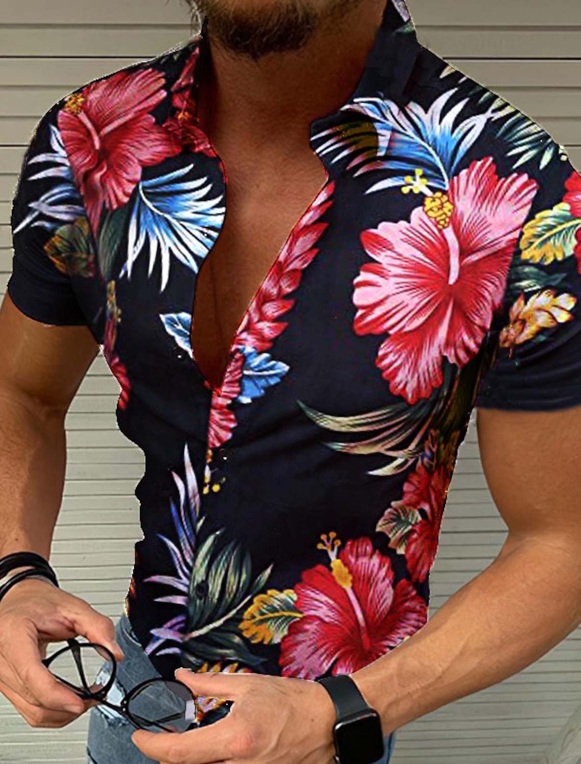 Romper Floral Print - Men's Shirt Button Summer Floral Shirts