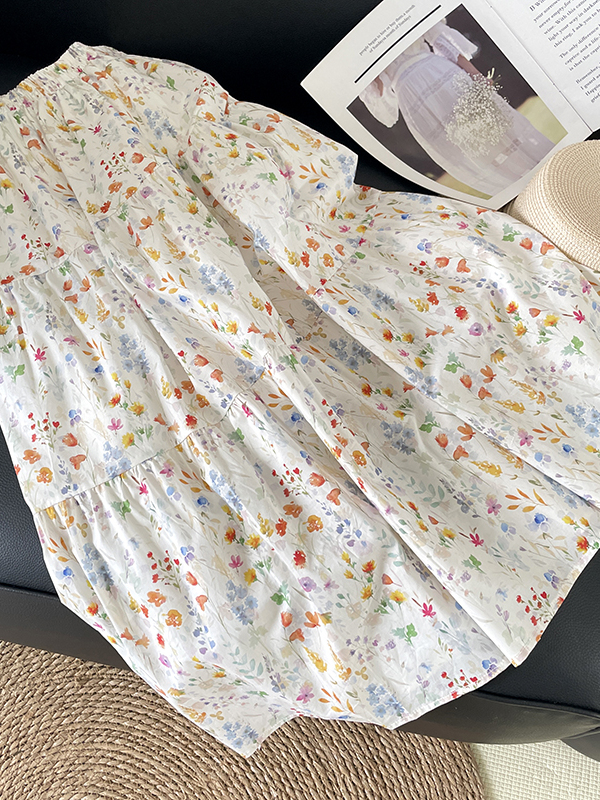 Midi Skirt Floral - High Waist Floral Print A-Line Midi