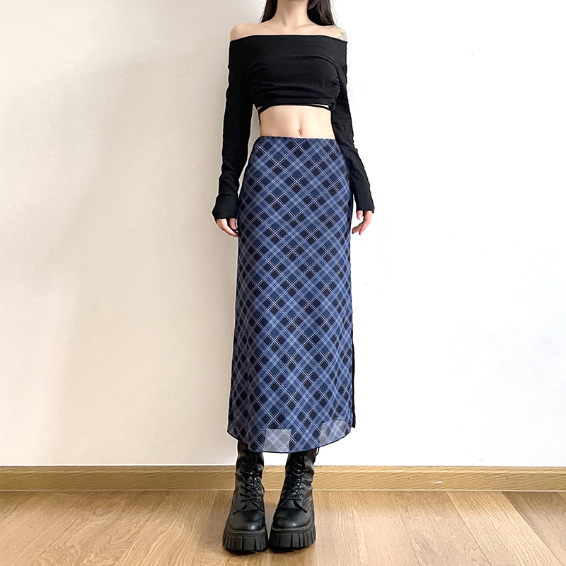 Midi Skirt Floral - Women Spring Autumn Plaid Print Wrap
