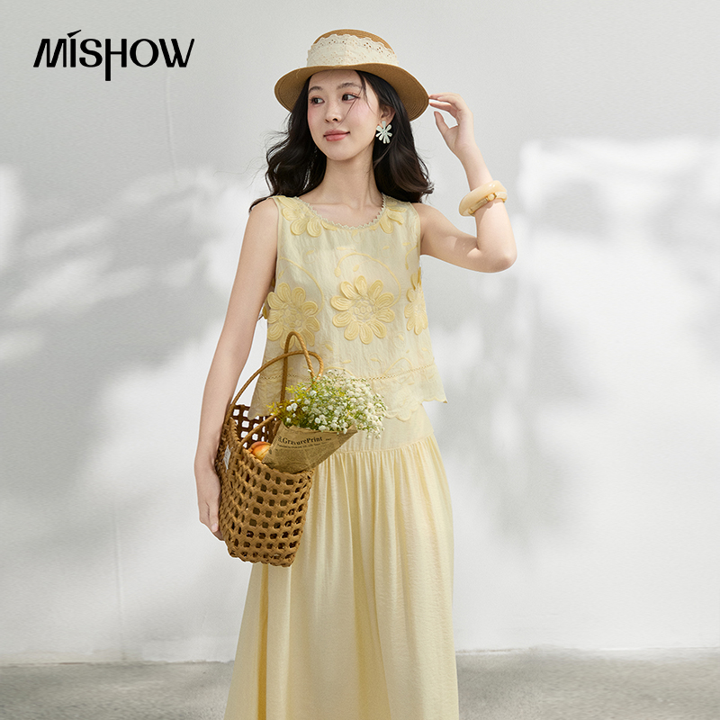 MISHOW French Floral Embroider - Midi Skirt Floral reseña y precio