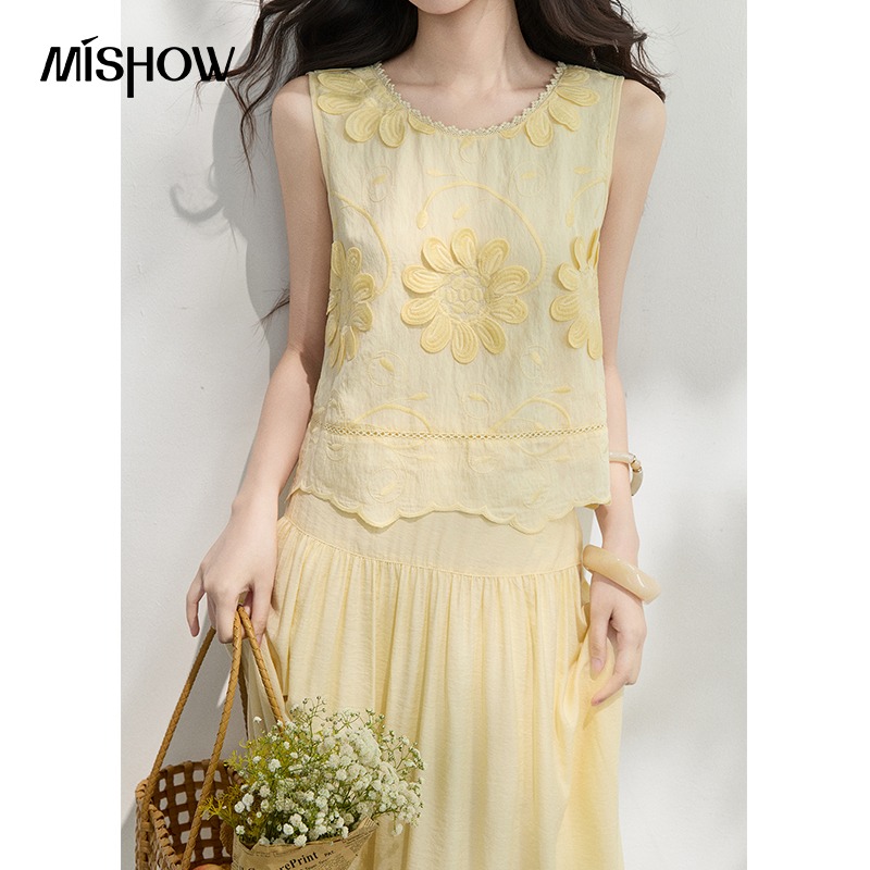 MISHOW French Floral Embroider - Midi Skirt Floral reseña y precio