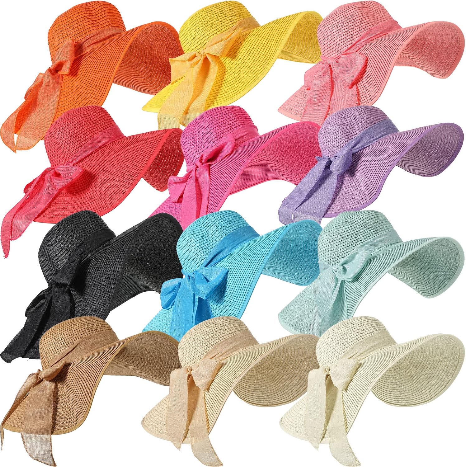 12 PCS Women's Wide Brim Straw - Hat Floppy Wide reseña y precio