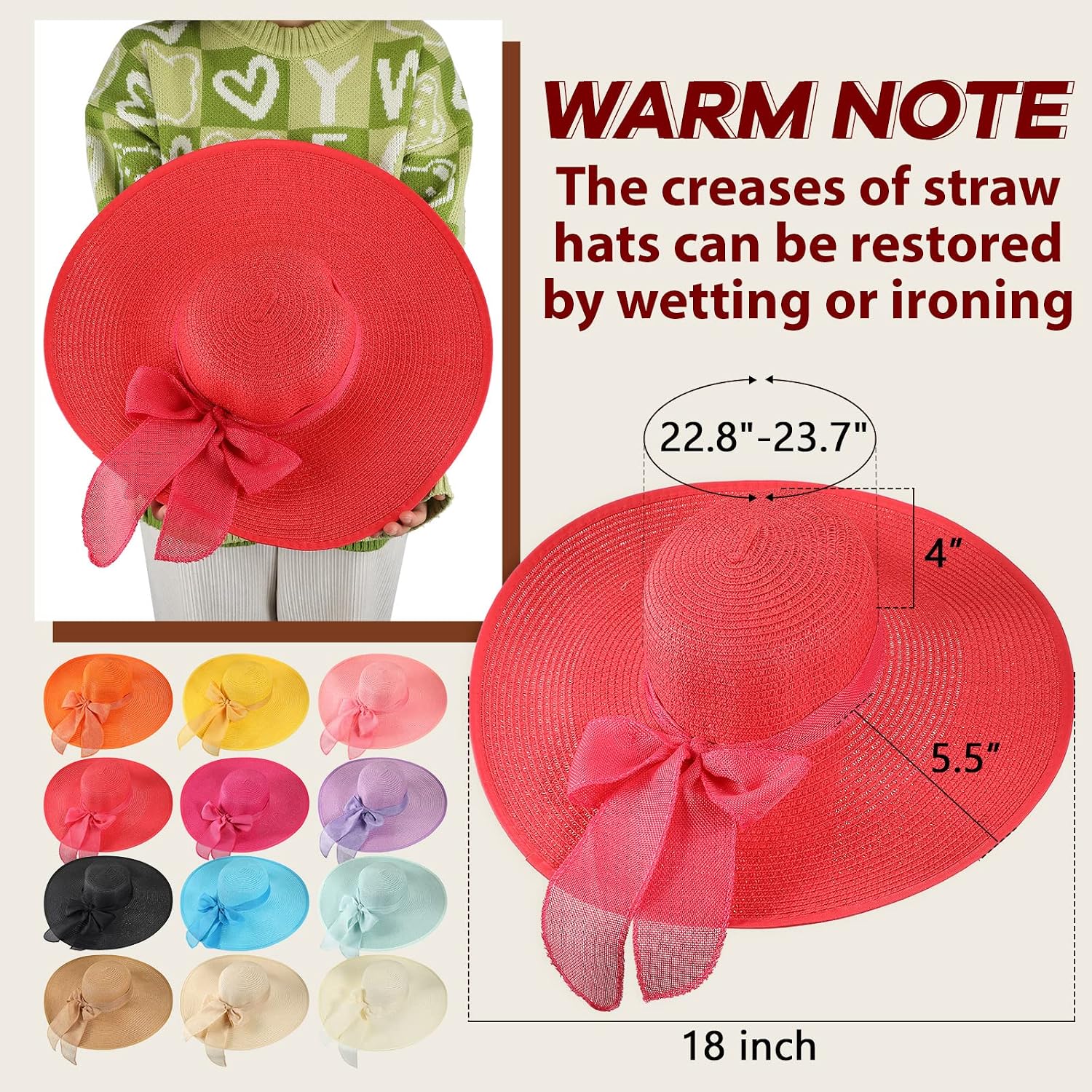 12 PCS Women's Wide Brim Straw - Hat Floppy Wide reseña y precio