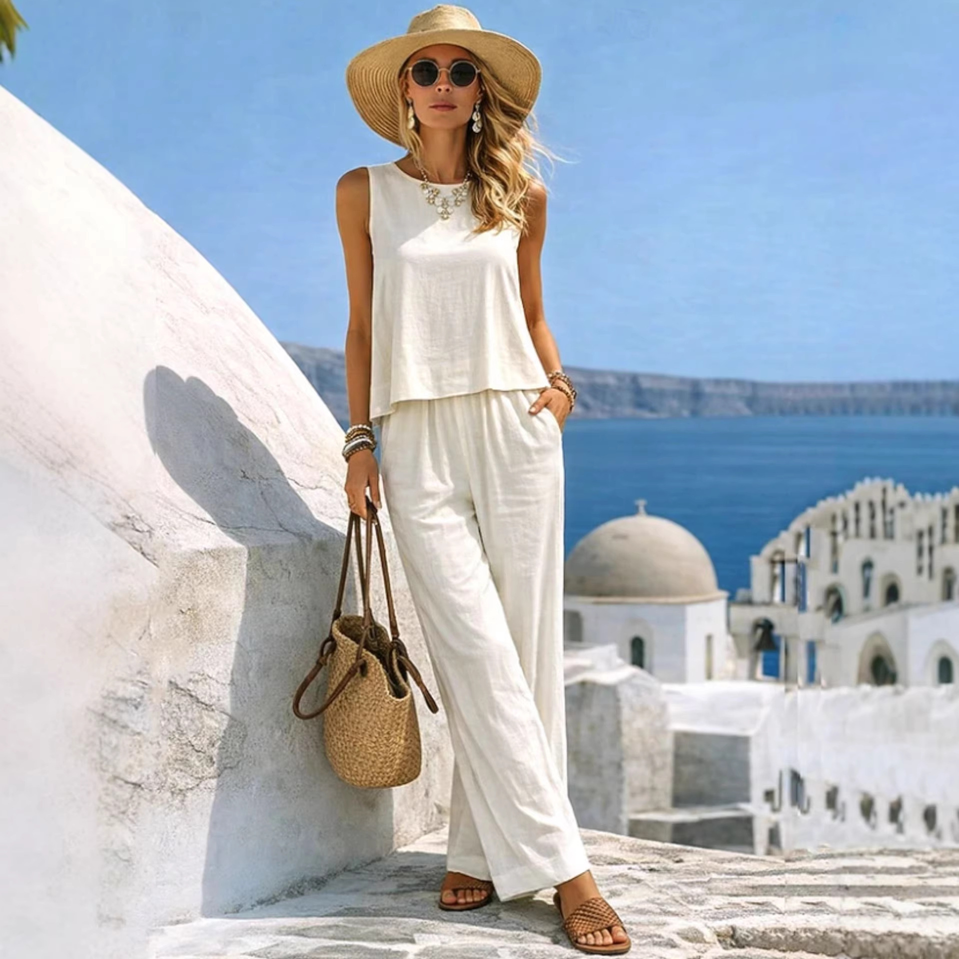  Women's Vacation 2 Piece Outf - Linen Pant Wide reseña y precio