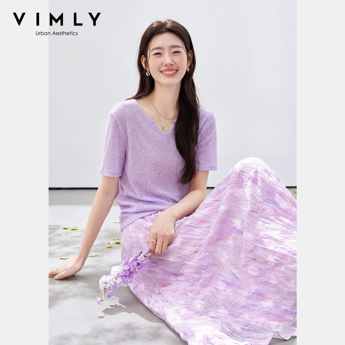 VIMLY Women's Purple Floral Pr - Midi Skirt Floral reseña y precio