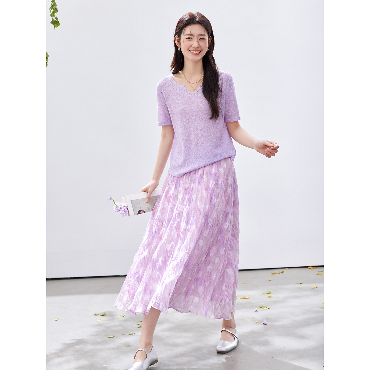 VIMLY Women's Purple Floral Pr - Midi Skirt Floral reseña y precio