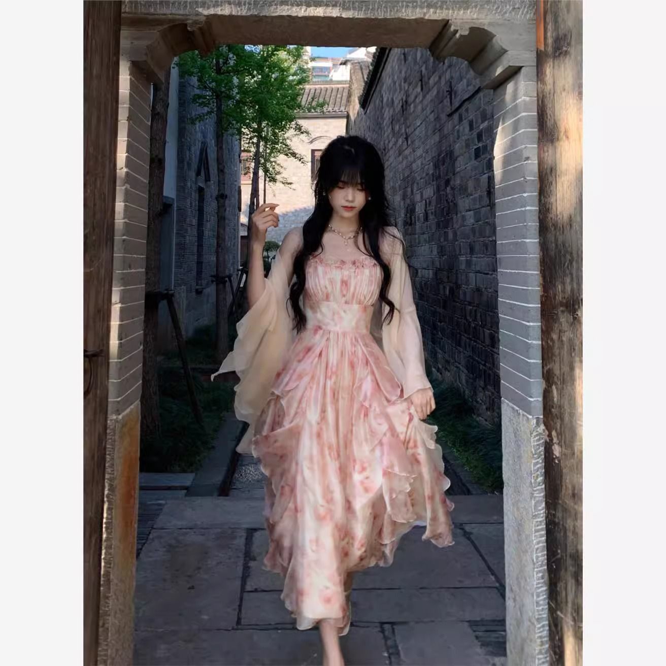 Women Watercolor Peach Floral  - Kimono Sheer Floral reseña y precio