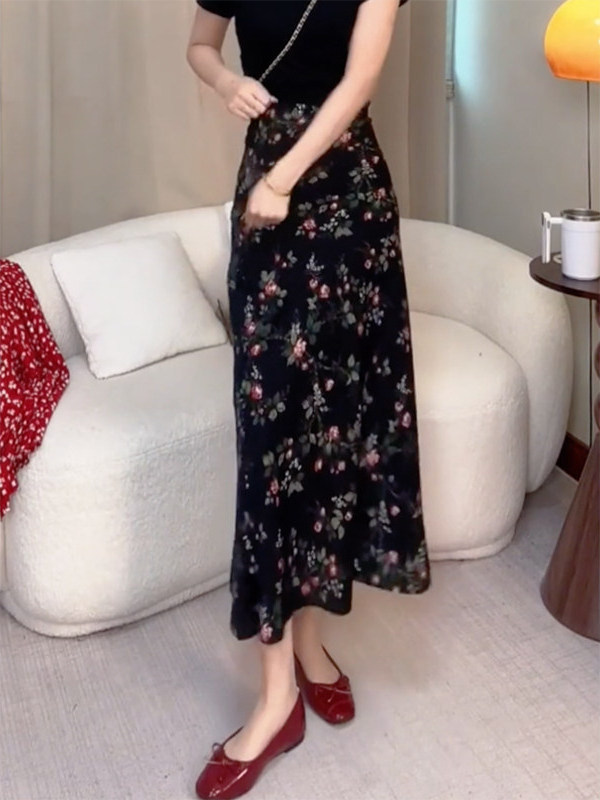 Summer New High Waist Floral P - Midi Skirt Floral reseña y precio