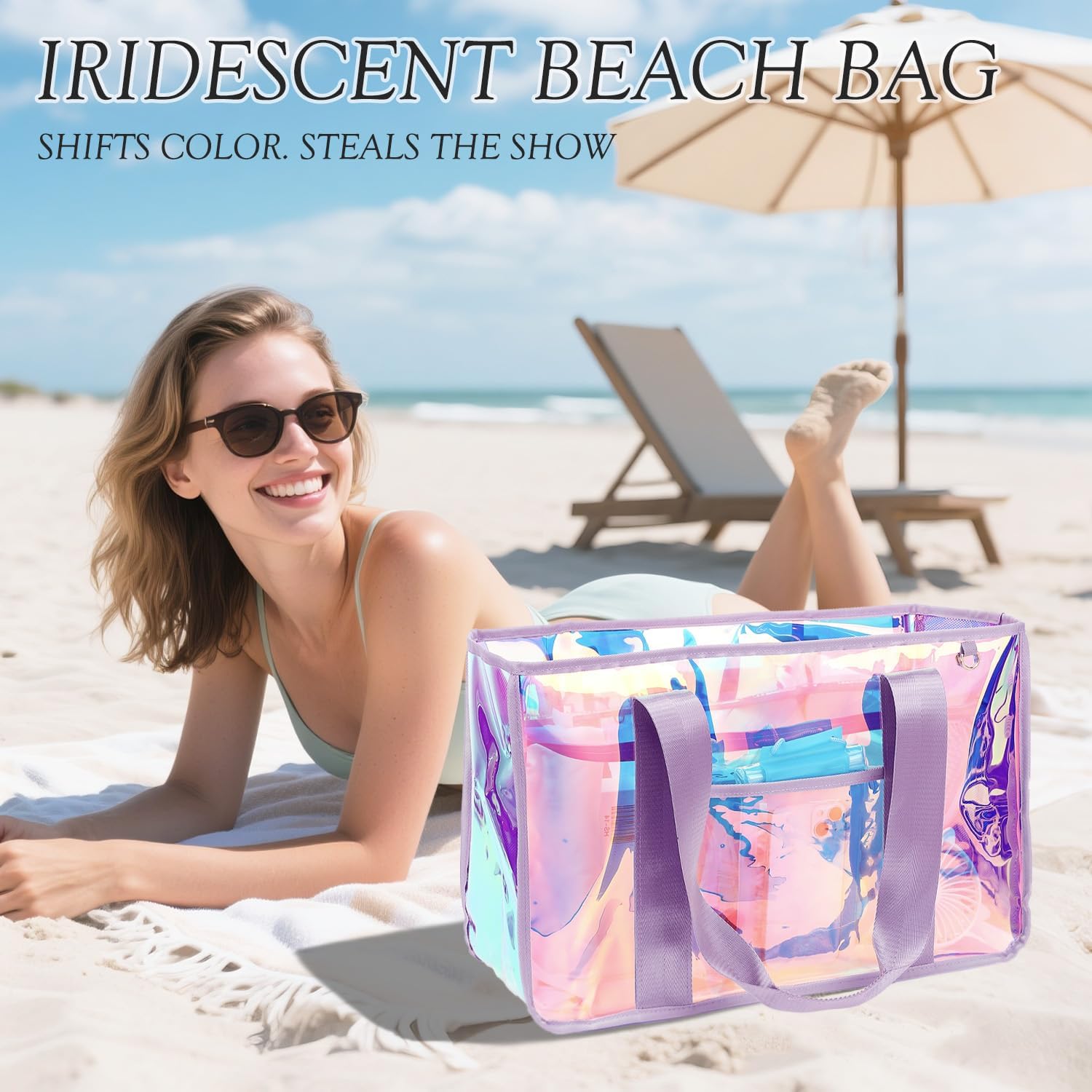 Iridescent Clear Beach Bags Wa - Tote Bag Beach reseña y precio