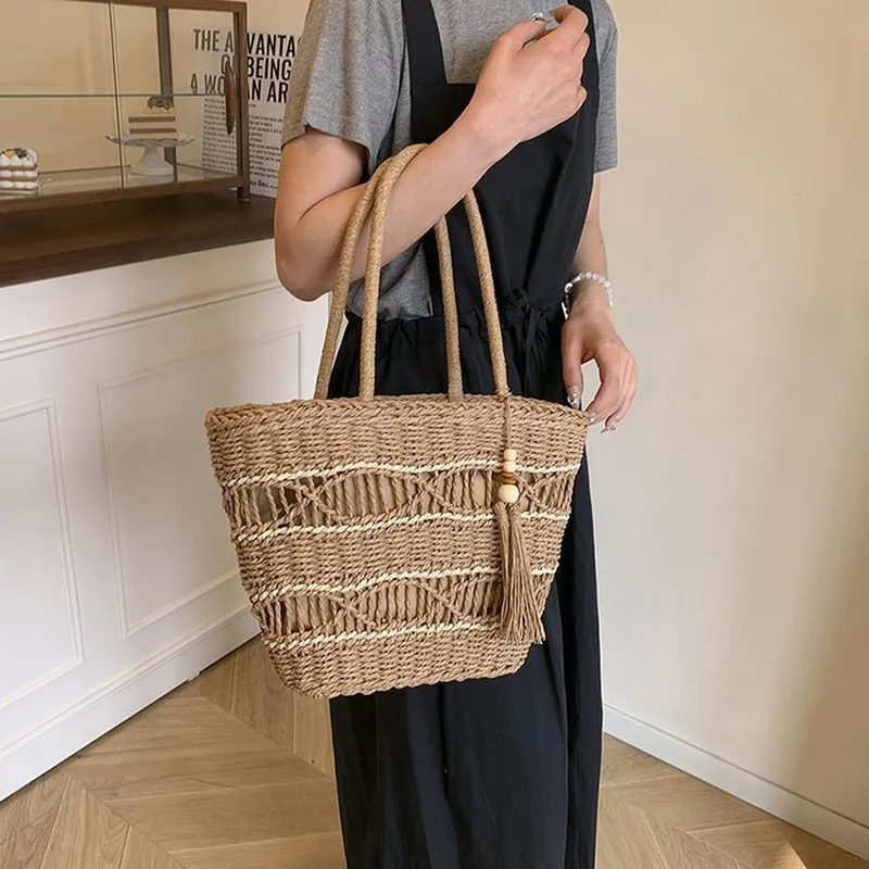 Hollow Woven Straw Shoulder Ba - Tote Bag Beach reseña y precio