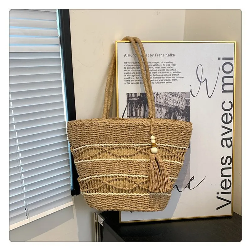 Hollow Woven Straw Shoulder Ba - Tote Bag Beach reseña y precio