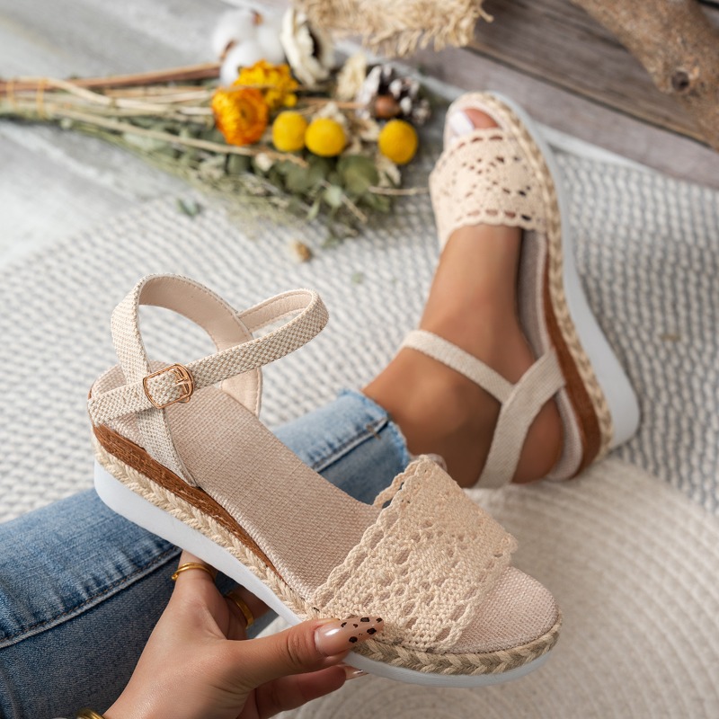 Women Lace Wedge Sandals Espad - Wedge Espadrille Women reseña y precio