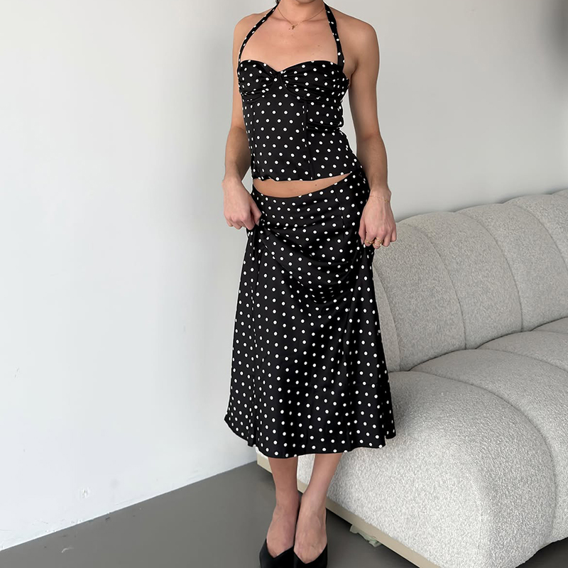 Two Piece Set Polka Dot Skirts - Crop Top Crochet reseña y precio