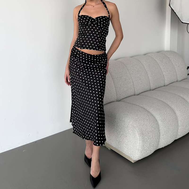 Two Piece Set Polka Dot Skirts - Crop Top Crochet reseña y precio