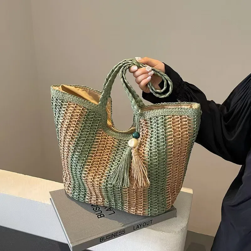 Striped woven straw tote bag f - Tote Bag Beach reseña y precio