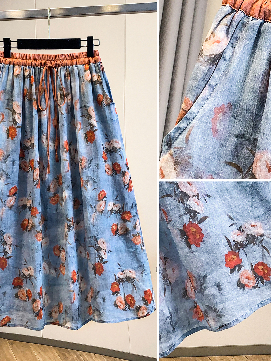 Rustic Floral Print Loose A-Li - Midi Skirt Floral reseña y precio