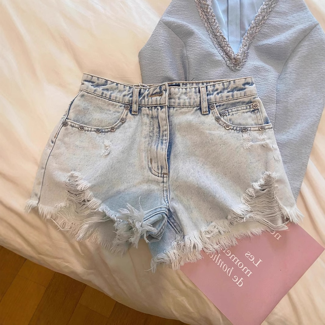 2026 Summer Vintage Washed Emb - Shorts Denim Frayed reseña y precio
