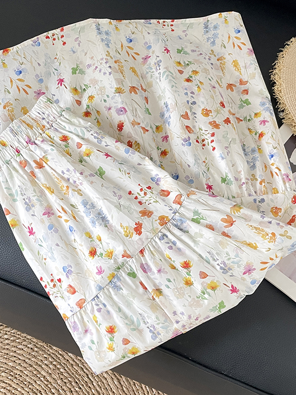High Waist Floral Print A-Line - Midi Skirt Floral reseña y precio
