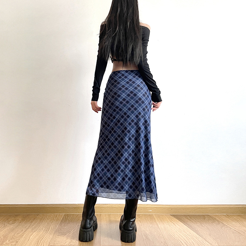 Women Spring Autumn Plaid Prin - Midi Skirt Floral reseña y precio