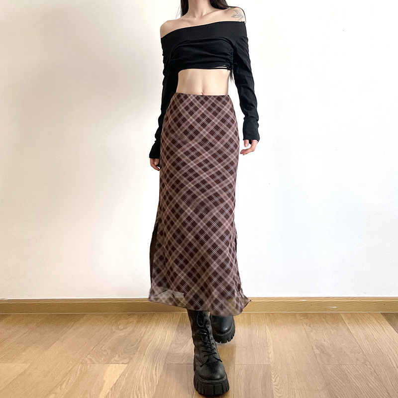Women Spring Autumn Plaid Prin - Midi Skirt Floral reseña y precio