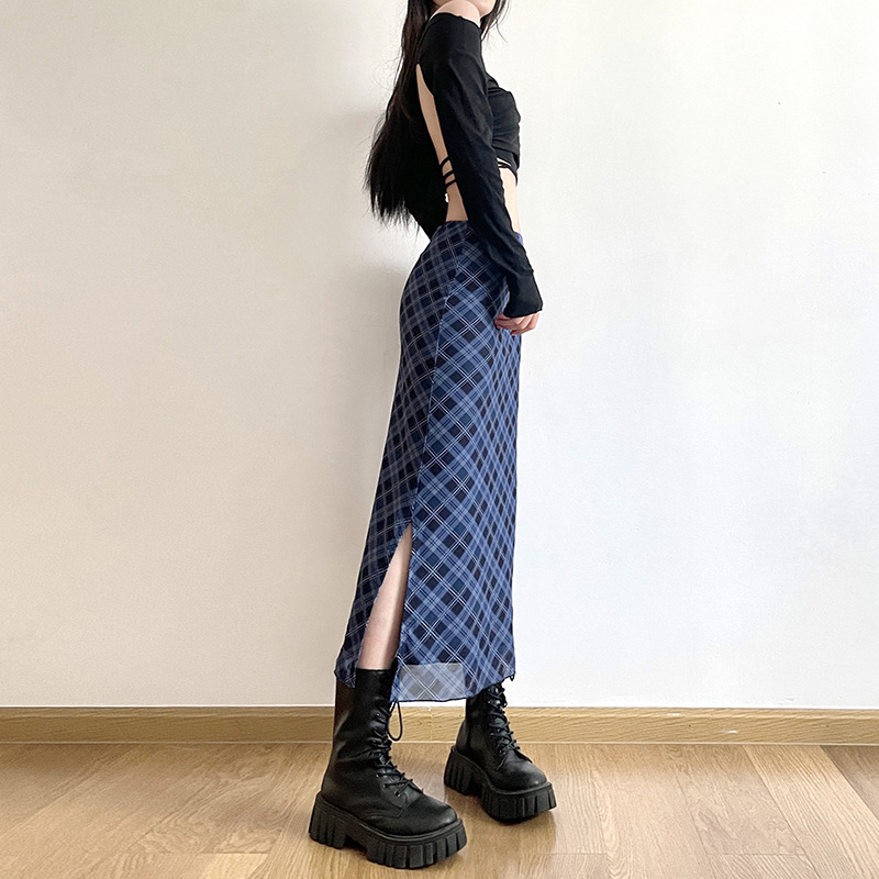 Women Spring Autumn Plaid Prin - Midi Skirt Floral reseña y precio