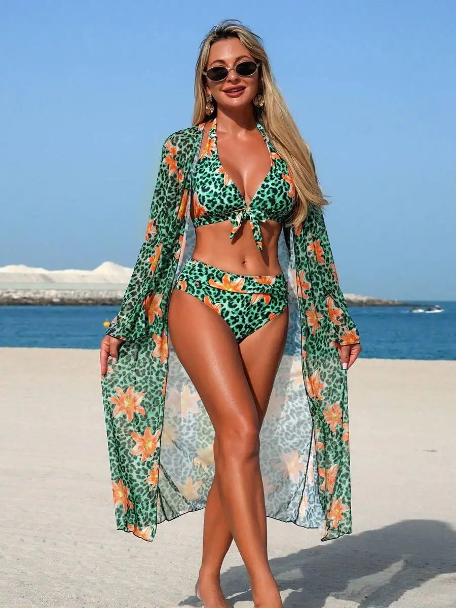 Womens 3-Piece Leopard Floral  - Kimono Sheer Floral reseña y precio