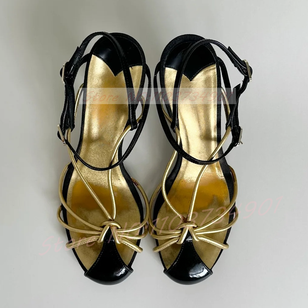 Gold Caged Strappy Knot Sandal - Sandal Strappy Heeled reseña y precio